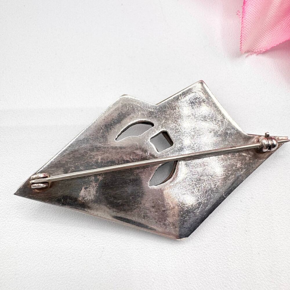 Vintage Modernist Silver Brooch Pin Geometric MCM Tested 14.93 Grams Unique - Picture 3 of 8